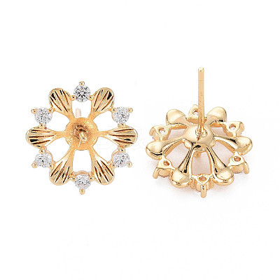 Brass Micro Pave Clear Cubic Zirconia Stud Earring Findings KK-S364-055-1