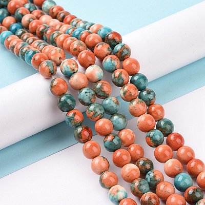 Synthetic Ocean White Jade Round Bead Strands X-G-M165-8mm-04-1