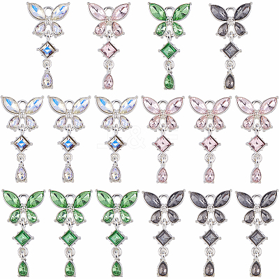 16Pcs 4 Colors Alloy Rhinestone Pendants RB-FH0001-13-1