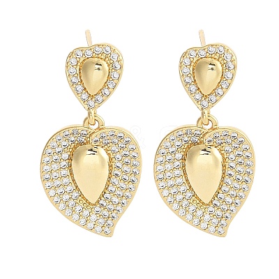 Brass Micro Pave Clear Cubic Zirconia Dangle Stud Earrings for Women EJEW-F352-05G-02-1