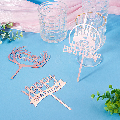 3Pcs 3 Styles Acrylic Cake Toppers FIND-TA0010-38A-1