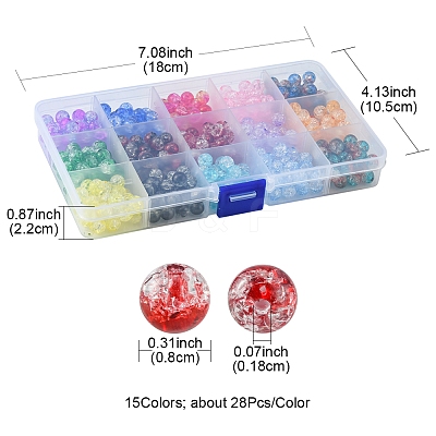 420Pcs 15 Colors Transparent Crackle Acrylic Beads CACR-FS0001-01-1