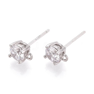 925 Sterling Silver Micro Pave Clear Cubic Zirconia Stud Earring Findings STER-N016-58B-P-1