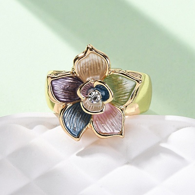 Zinc Alloy & Enamel Stretch Finger Rings for Women RJEW-M101-01B-G-1