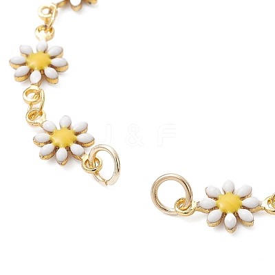 Brass Enamel Daisy Flower Link Chain Bracelet Making AJEW-JB01438-01-1