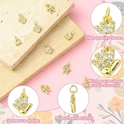 9Pcs 3 Style Brass Micro Pave Clear Cubic Zirconia Pendants KK-CJ0002-81-1