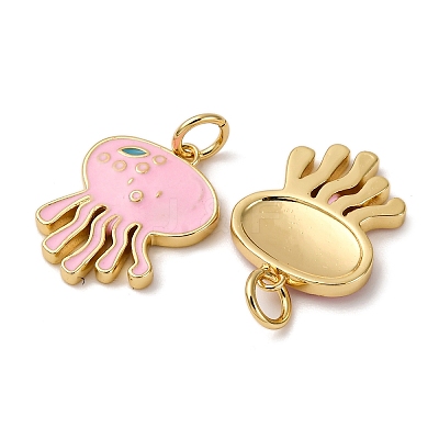 Brass Pink Enamel Jellyfish Pendants KK-CJC0013-02G-RS-1