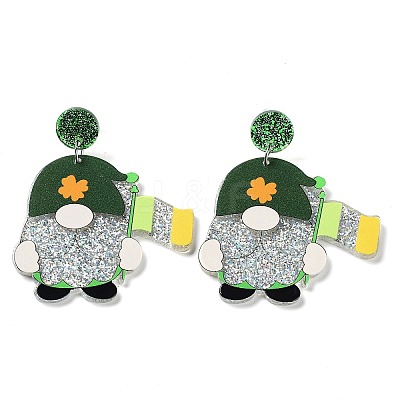 Saint Patrick's Day Sparkling Acrylic Dangle Stud Earrings EJEW-P243-A03-1