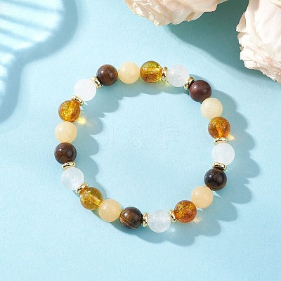 Natural & Synthetic Mixed Gemstone Round Beads Stretch Bracelets for Women BJEW-JB12631-06-1