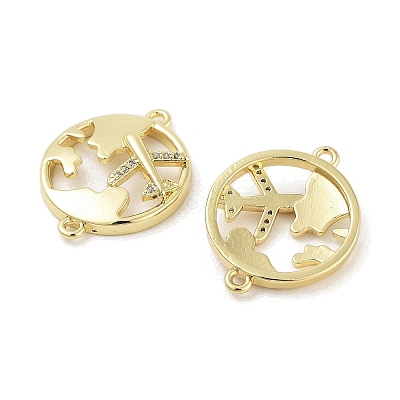 Rack Plating Brass Pave Clear Cubic Zirconia Plane with Map Connector Charms KK-Z064-43G-1
