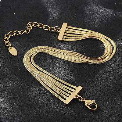 304 Stainless Steel Snake Chain Multi-Strand Bracelets For Women BJEW-Z095-01B-G-1