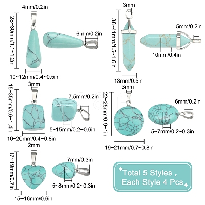 20Pcs 5 Style Dyed Synthetic Turquoise Pendants G-SC0001-76-1