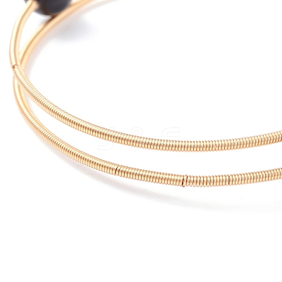 Natural Obsidian Round Beaded Bangle BJEW-JB07816-04-1