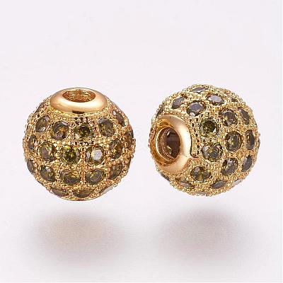 Brass Micro Pave Cubic Zirconia Beads ZIRC-F054-15G-02-1