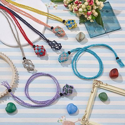 Braided Waxed Cotton Thread Cords Macrame Pouch Necklace Making AJEW-SW00022-11-1