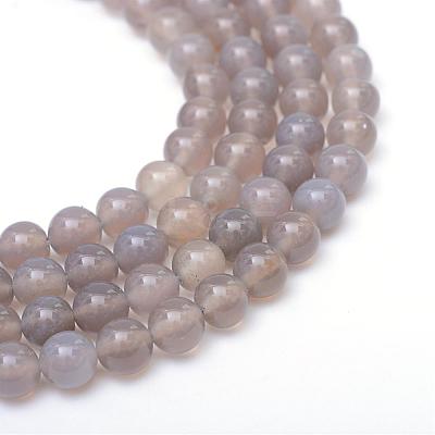Round Natural Grey Agate Bead Strands G-R345-4mm-07-1