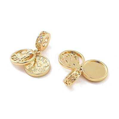 Rack Plating Brass Micro Pave Clear Cubic Zirconia Ruropean Dangle Charms KK-C063-11G-1