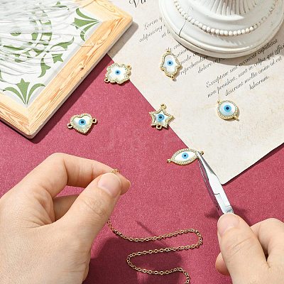 6Pcs 6 Styles Brass Micro Pave Clear Cubic Zirconia & Natural Shell Evil Eye Links Connector Charms KK-CJ0003-44-1