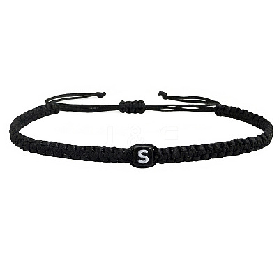 Adjustable Handmade Woven Waxed Cord Braided Bracelets with Acrylic Letter Beads OI4298-19-1