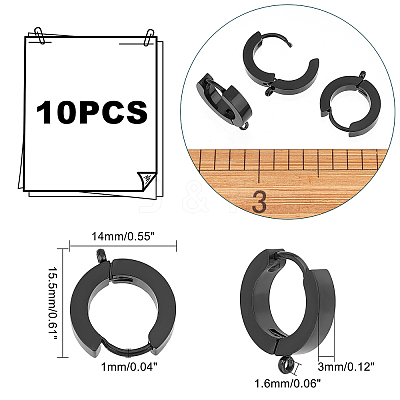 10Pcs 304 Stainless Steel Huggie Hoop Earrings Findings STAS-UN0034-56-1