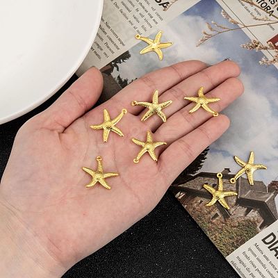 Starfish/Sea Stars Brass Pendants KK-L134-11G-1
