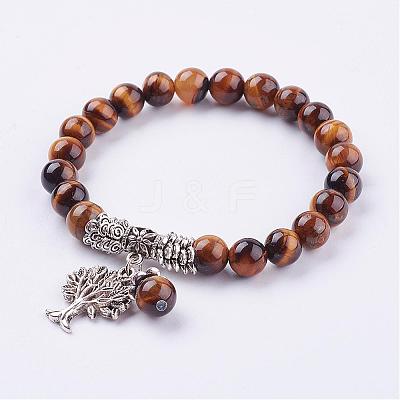 Natural Tiger Eye Stretch Bracelets BJEW-F262-A12-1