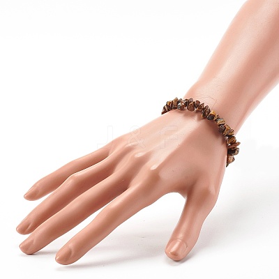 Natural Tiger Eye Chip Beads Stretch Bracelets for Children BJEW-JB06388-02-1