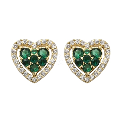 Heart Brass Micro Pave Cubic Zirconia Stud Earrings EJEW-M082-15G-1