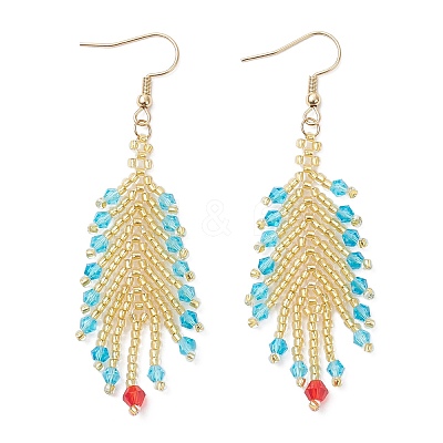 Glass Seed Feather Dangle Earrings EJEW-MZ00569-02-1