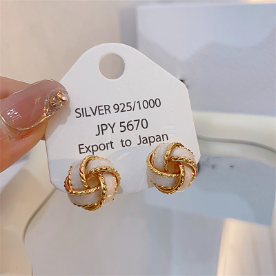 Brass Enamel Stud Earrings EJEW-P308-03G-1