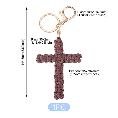 Cotton Cord Cross Keychains AJEW-TAC0031-03B-1