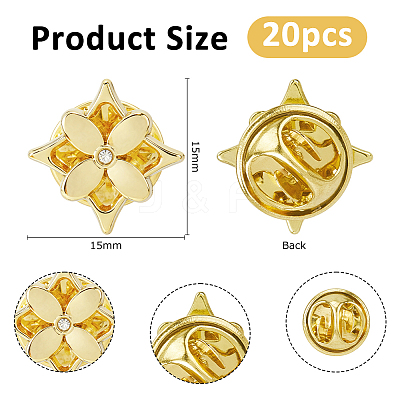 20Pcs Flower Alloy Rhinestone Lapel Pin Backs for Backpack Clothes JEWB-FH0002-72G-1