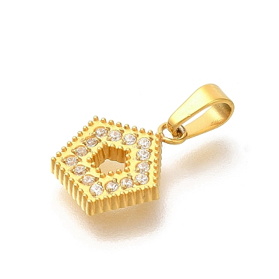 Ion Plating(IP) 304 Stainless Steel Micro Pave Cubic Zirconia Pendants STAS-H228-04G-07-1