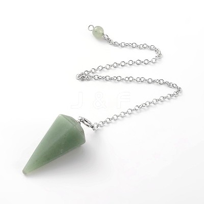 Platinum Tone Brass Green Aventurine Cone Hexagonal Pointed Dowsing Pendulums MAK-M015-01G-1