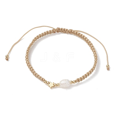 3Pcs Natural Cultured Freshwater Pearl & Brass & 304 Stainless Steel Beads Braided Bead Bracelets for Women BJEW-JB13108-1