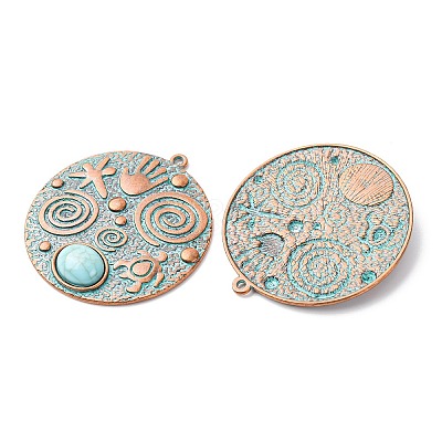 Alloy with Synthetic Turquoise Pendants FIND-B055-01G-1
