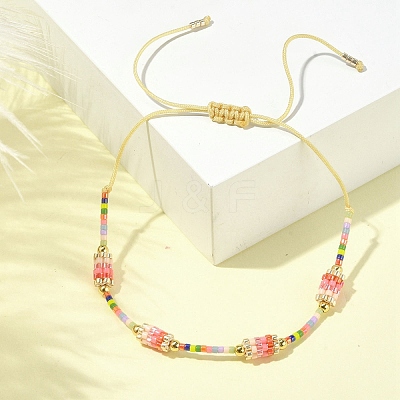 Glass Seed Column Link Bracelet BJEW-MZ00030-02-1