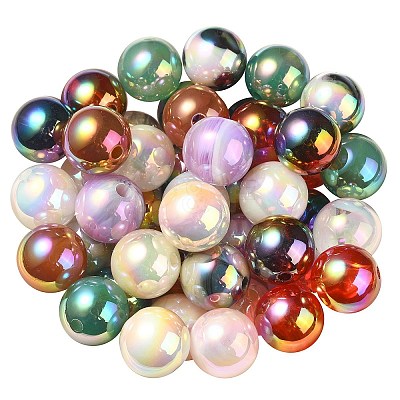 UV Plating Rainbow Iridescent Acrylic Beads PACR-E001-03-1