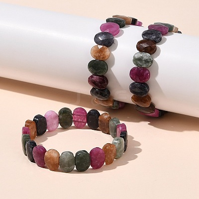 Oval Natural Malaysia Jade Beaded Stretch Bracelets G-P589-02A-04-1