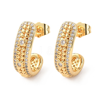 Brass Micro Pave Clear Cubic Zirconia J-Shaped Stud Earrings EJEW-B153-18G-1