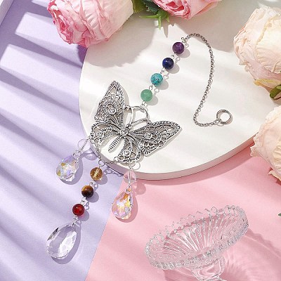 Alloy Hollow Butterfly Pendant Decoration HJEW-TA00227-1