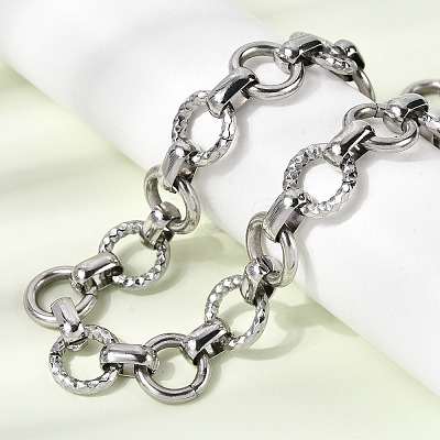 13MM 304 Stainless Steel Textured Round Ring Link Chain Necklaces NJEW-P349-01B-P-1