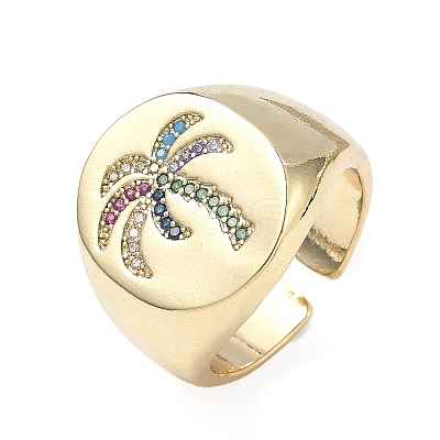 Brass Micro Pave Cubic Zirconia Adjustable Cuff Rings RJEW-C131-05G-1