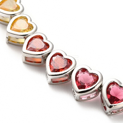 Colorful Cubic Zirconia Heart Link Bracelet BJEW-E073-02P-1