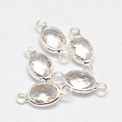 Oval Faceted Silver Color Plated Brass Glass Links connectors GLAA-O014-02S-1
