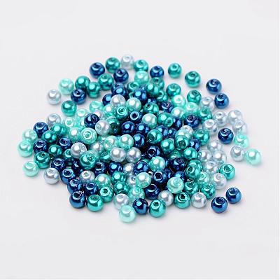 Carribean Blue Mix Pearlized Glass Pearl Beads HY-X006-4mm-03-1