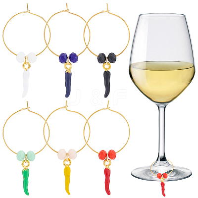 Horn of Plenty Alloy Enamel with Glass Bead Wine Glass Charms AJEW-AB00040-1