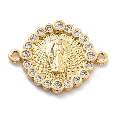 Rack Plating Brass Micro Pave Clear Cubic Zirconia Religion Virgin Mary Connector Charms KK-H449-61G-02-NR-1
