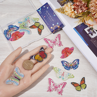 16Pcs 8 Style Printed Acrylic Pendants MACR-SC0002-18-1
