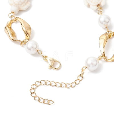 Synthetic Turquoise Tortoise & Shell Pearl & 304 Stainless Steel Oval Link Bracelets for Women BJEW-JB12173-02-1